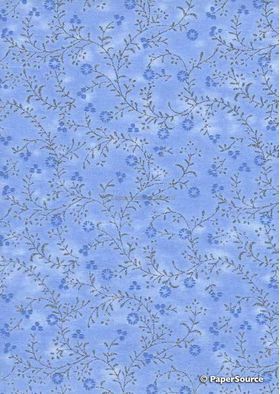 Chiffon Print | Marguerite Blue Chiffon with Small Blue flowers and Silver leaf pattern on A4 | PaperSource