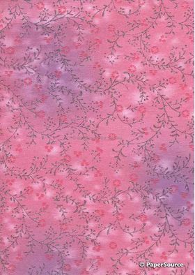 Chiffon Print | Marguerite Pink Chiffon with Small Pink flowers and Silver leaf pattern on A4 | PaperSource