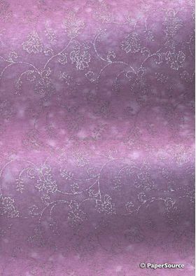 Chiffon Print | Grace Mauve Chiffon with Silver Glitter floral pattern, A4 - curled | PaperSource