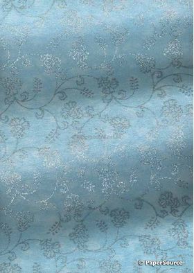 Chiffon Print | Grace Pastel Blue Chiffon with Silver Glitter floral pattern, A4 - curled | PaperSource