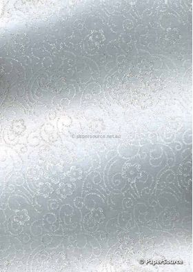 Chiffon Print | Cherry Blossom White Chiffon with Silver and Glitter Sakura Japanese Floral Print, A4 - curled | PaperSource