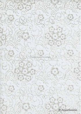 Chiffon Print | Cherry Blossom White Chiffon with Silver and Glitter Sakura Japanese Floral Print, A4 | PaperSource