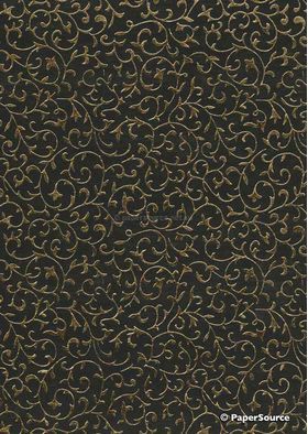 Flat Foil Rococo | Black Chiffon with Gold foiled wrought iron lacework pattern, A4 | PaperSource