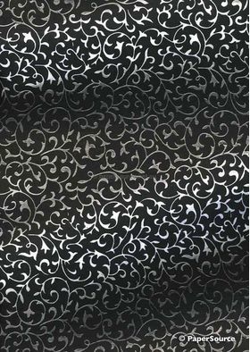Flat Foil Rococo | Black Chiffon with Silver Foiled Wrought Iron Lacework pattern, A4 - curled | PaperSource Flat Foil Rococo | Black Chiffon with Silver Foiled Wrought Iron Lacework pattern, A4 - curled | PaperSource