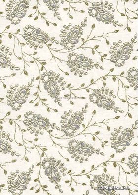 Chiffon Print | Wisteria White Chiffon with Silver and Gold Glitter Floral pattern on A4 | PaperSource