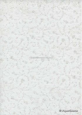 Chiffon Print | Amore White Chiffon with Silver and Glitter Floral Print, A4 | PaperSource