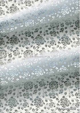 Flat Foil English Rose | Silver Foil on White Chiffon A4 | PaperSource