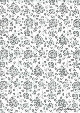 Flat Foil English Rose | Silver Foil on White Chiffon A4 | PaperSource