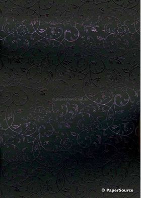Flat Foil Espalier | Black Chiffon with Black foiled floral vine pattern - curled | PaperSource