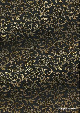 Flat Foil Espalier | Black Chiffon with Gold foiled design, handmade recycled paper | PaperSource