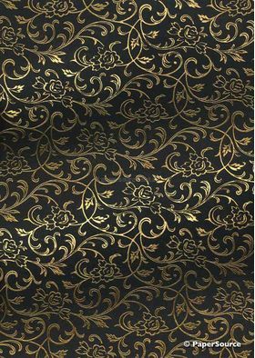 Flat Foil Espalier | Black Chiffon with Gold foiled floral vine pattern - curled | PaperSource