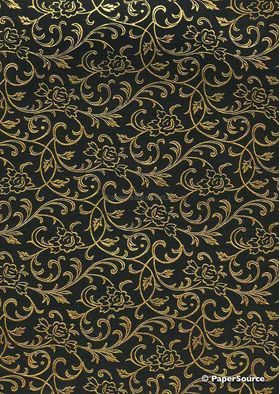 Flat Foil Espalier | Black Chiffon with Gold foiled design, handmade recycled paper | PaperSource
