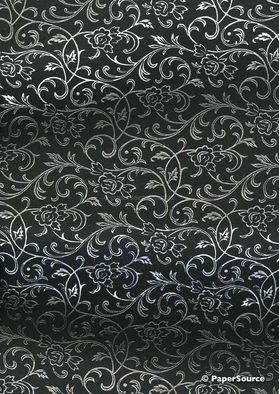 Flat Foil Espalier | Black Chiffon with Silver foiled design, handmade recycled paper | PaperSource