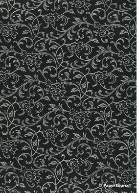 Flat Foil Espalier | Black Chiffon with Silver foiled floral vine pattern | PaperSource