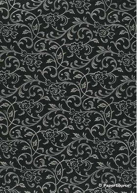 Flat Foil Espalier | Black Chiffon with Silver foiled design, handmade recycled paper | PaperSource