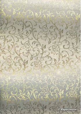 Flat Foil Espalier | Champagne Pearl Chiffon with Gold foiled floral vine pattern - curled | PaperSource