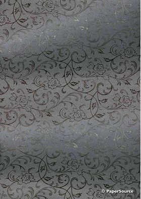 Flat Foil Espalier Charcoal Chiffon with Gunmetal Grey foiled design, handmade recycled paper | PaperSource