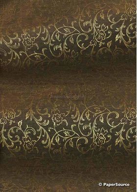 Flat Foil Espalier | Chocolate Brown Chiffon with Gold foiled floral vine pattern - curled | PaperSource