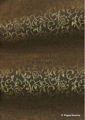 Flat Foil Espalier Chocolate Brown Chiffon with Gold foiled design, handmade recycled paper | PaperSource