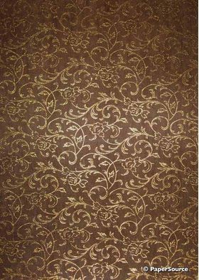 Flat Foil Espalier | Chocolate Brown Chiffon with Gold foiled floral vine pattern | PaperSource