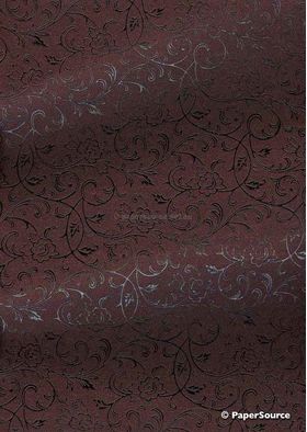 Flat Foil Espalier | Claret Chiffon with Black foiled floral vine pattern - curled | PaperSource
