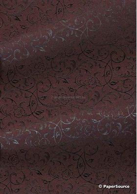 Flat Foil Espalier Claret Chiffon with Black foiled design, handmade recycled paper | PaperSource