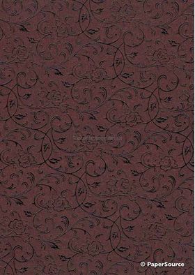 Flat Foil Espalier Claret Chiffon with Black foiled design, handmade recycled paper | PaperSource