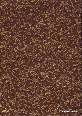 Flat Foil Espalier | Claret Chiffon with Gold foiled floral vine pattern | PaperSource