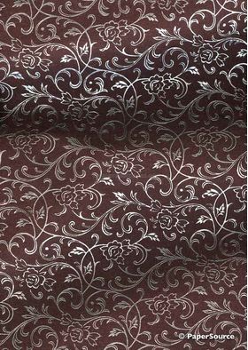 Flat Foil Espalier Claret Chiffon with Silver foiled design, handmade recycled paper | PaperSource