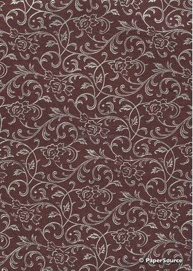Flat Foil Espalier | Claret Chiffon with Silver foiled floral vine pattern | PaperSource