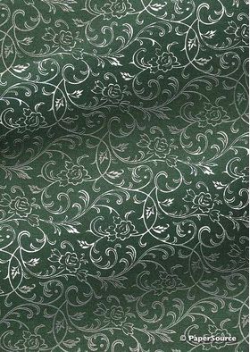 Flat Foil Espalier | Forest Green Chiffon with Silver foiled design, handmade recycled paper | PaperSource