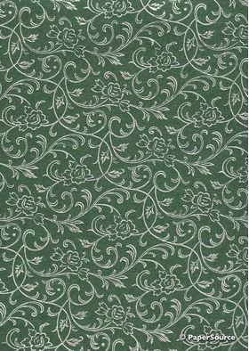 Flat Foil Espalier Forest Green Chiffon with Silver foiled design, handmade recycled paper | PaperSource