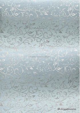 Flat Foil Espalier Ice Blue Chiffon with Silver foiled design, handmade recycled paper | PaperSource