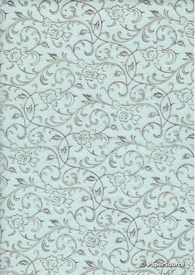 Flat Foil Espalier | Ice Blue Chiffon with Silver foiled floral vine pattern | PaperSource