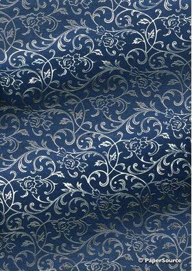 Flat Foil Espalier Indigo Blue Chiffon with Silver foiled design, handmade recycled paper | PaperSource