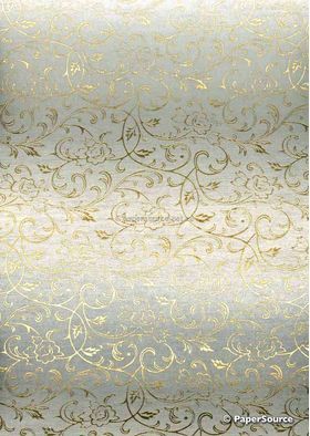 Flat Foil Espalier | Quartz Pearl Chiffon with Gold foiled floral vine pattern - curled | PaperSource