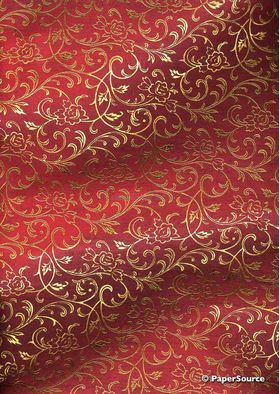 Flat Foil Espalier Red Chiffon with Gold foiled design, handmade recycled paper | PaperSource