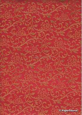 Flat Foil Espalier | Red Chiffon with Gold foiled floral vine pattern | PaperSource