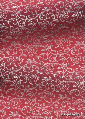Flat Foil Espalier | Silver Foil on Red Chiffon 120gsm A4 paper-curled | PaperSource