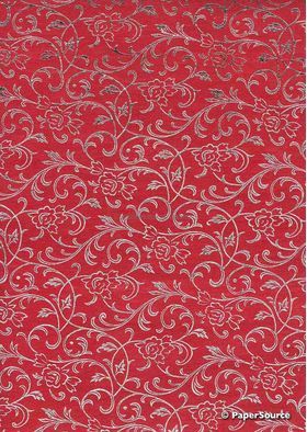 Flat Foil Espalier | Red Chiffon with Silver foiled floral vine pattern | PaperSource