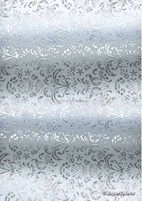 Flat Foil Crest | Silver Foil Damask pattern on White Matte Chiffon A4 - curled | PaperSource