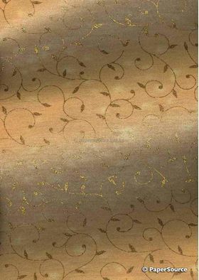 Chiffon Print | Luxe Amber Chiffon with Elegant Gold Swirly Vine pattern on A4 - curled | PaperSource