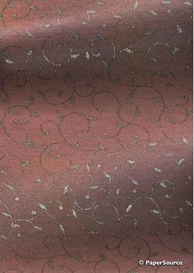 Chiffon Print | Luxe Chocolate Brown Chiffon with Delicate Silver Swirly Vine pattern on A4 - curled | PaperSource