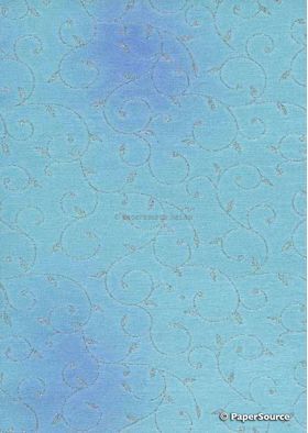 Chiffon Print | Luxe Pastel Blue Chiffon with Delicate Silver Swirly Vine pattern on A4 | PaperSource