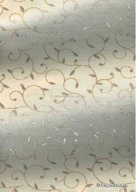 Chiffon Print | Luxe Pearl Ivory Chiffon with Delicate Silver Swirly Vine pattern on A4 - curled | PaperSource