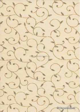 Chiffon Print | Luxe Pearl Ivory Chiffon with Delicate Silver Swirly Vine pattern on A4 | PaperSource