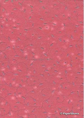 Chiffon Print | Luxe Rose Pink Chiffon with Delicate Silver Swirly Vine pattern on A4 | PaperSource