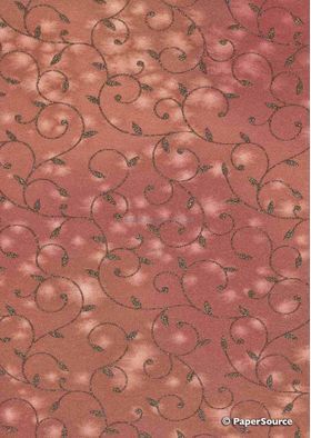 Chiffon Print | Luxe Terracotta Red Chiffon with Delicate Silver Swirly Vine pattern on A4 | PaperSource