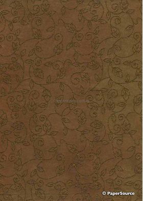 Chiffon Print | Rosebud Chocolate Brown Chiffon with Gold Glitter Rosebud Floral pattern, A4 | PaperSource