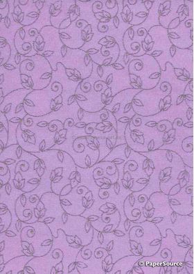 Chiffon Print | Rosebud Lilac Purple Chiffon with Silver Glitter Floral Vine pattern, A4 | PaperSource